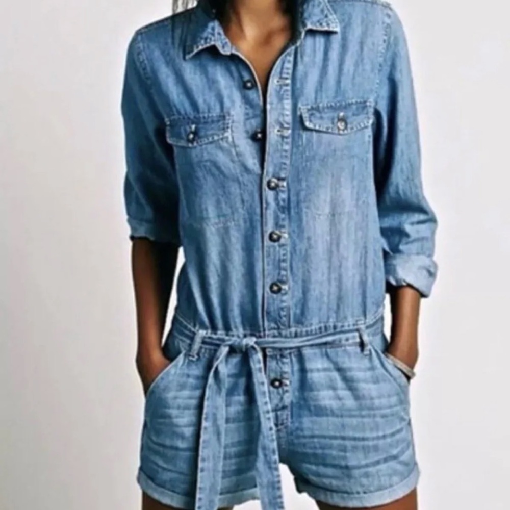 Free People Chambray Denim Romper